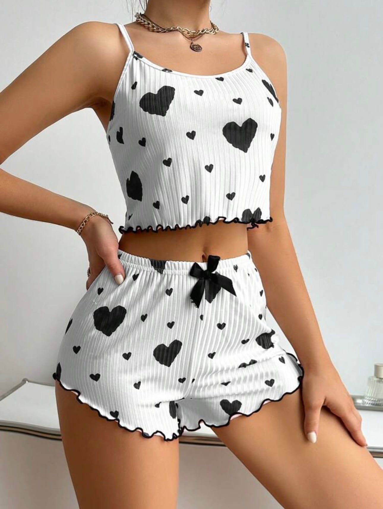 Pyjama coeur ❤️ بيجامة نسائي صيفي بنقشة قلوب قمة النعومة والأناقة