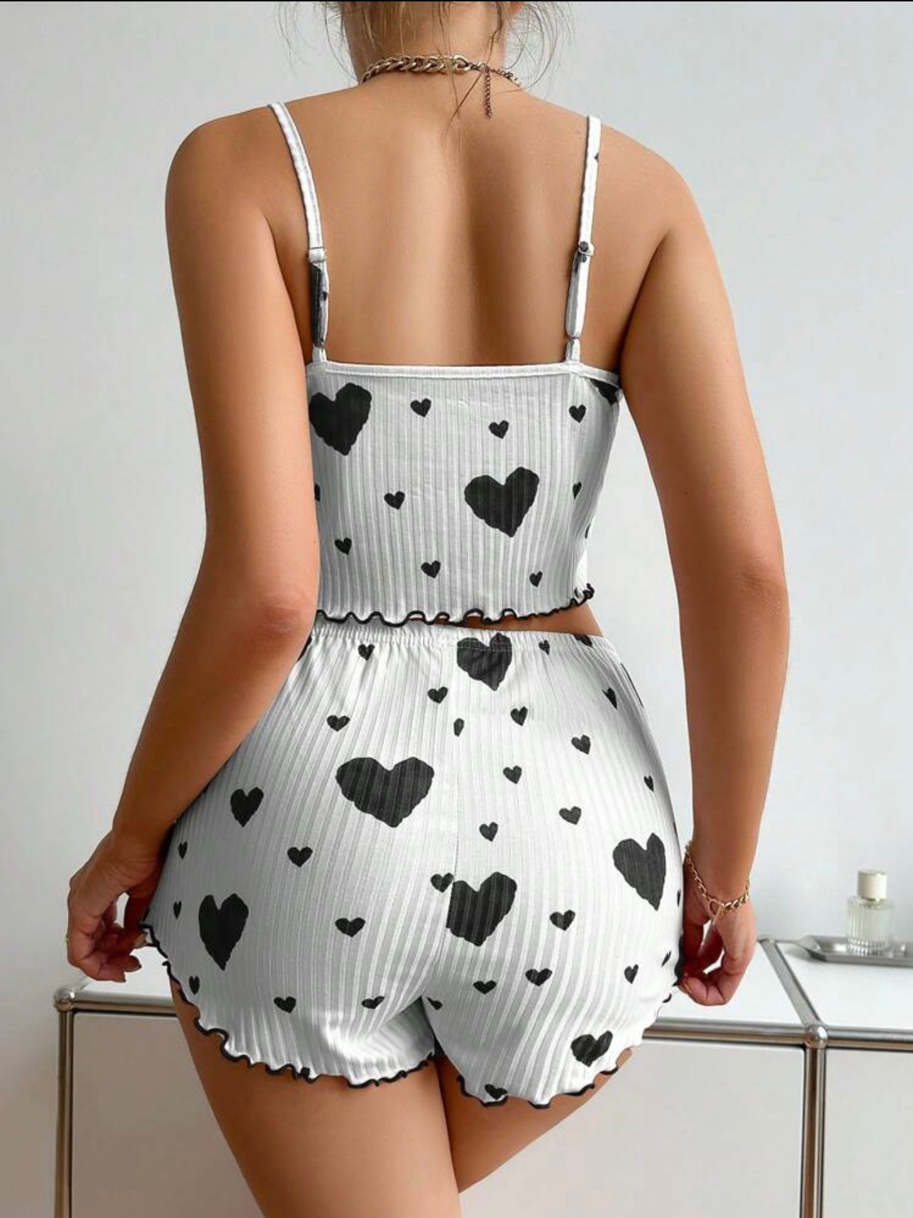 Pyjama coeur ❤️ بيجامة نسائي صيفي بنقشة قلوب قمة النعومة والأناقة