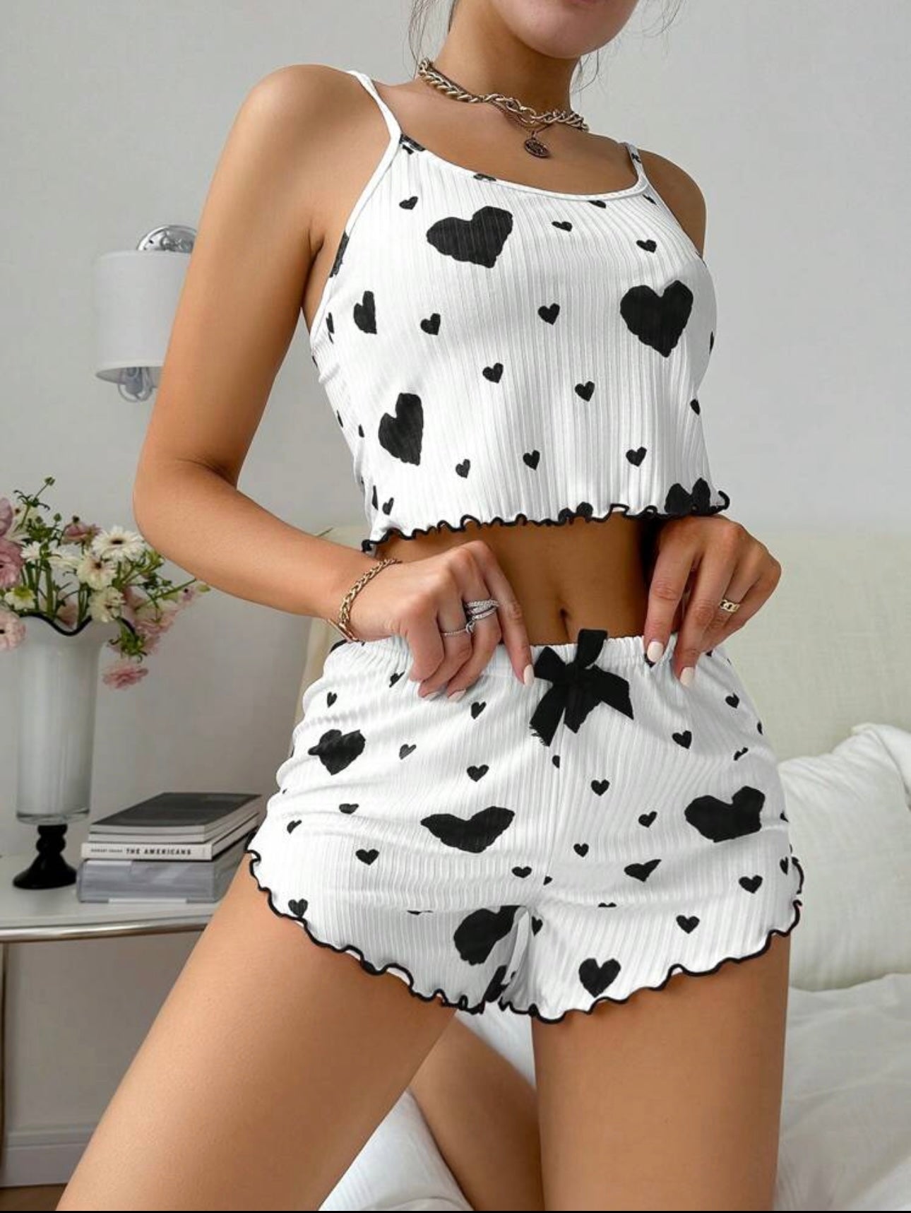 Pyjama coeur ❤️ بيجامة نسائي صيفي بنقشة قلوب قمة النعومة والأناقة