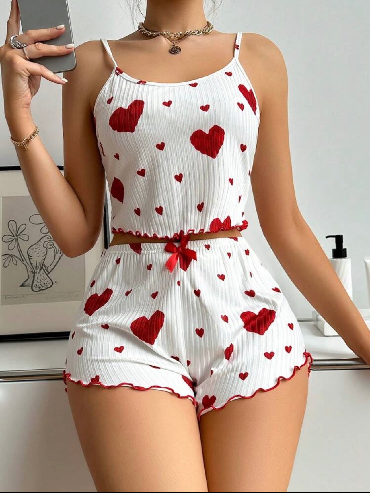 Pyjama coeur ❤️ بيجامة نسائي صيفي بنقشة قلوب قمة النعومة والأناقة