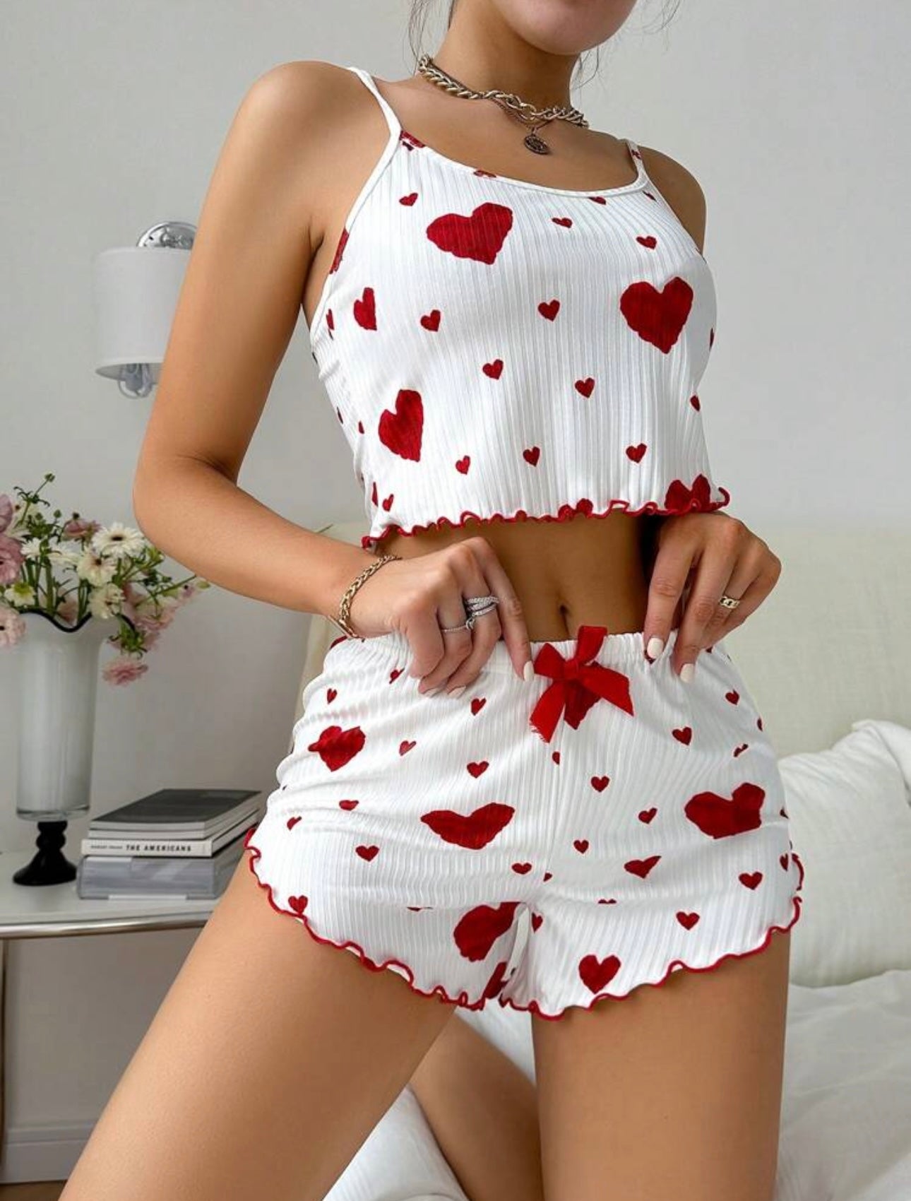 Pyjama coeur ❤️ بيجامة نسائي صيفي بنقشة قلوب قمة النعومة والأناقة