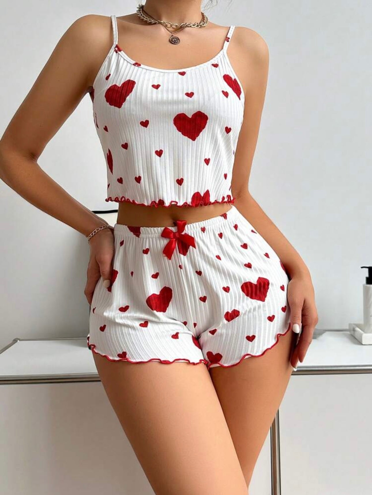 Pyjama coeur ❤️ بيجامة نسائي صيفي بنقشة قلوب قمة النعومة والأناقة