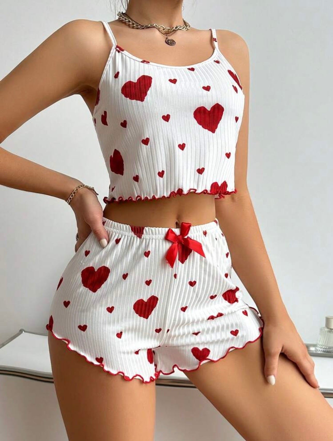 Pyjama coeur ❤️ بيجامة نسائي صيفي بنقشة قلوب قمة النعومة والأناقة